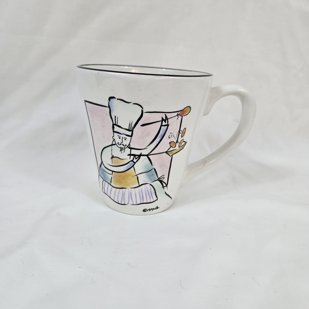 Vintage Sakura Apple Chefs White Hand Painted Chef Discontinued Coffee‎ Mug Rare
